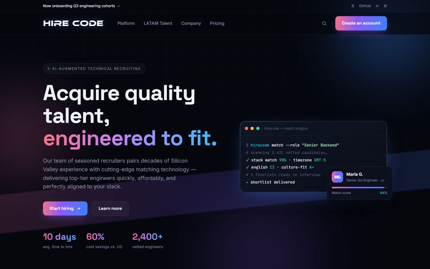 HireCode — technical recruiting site